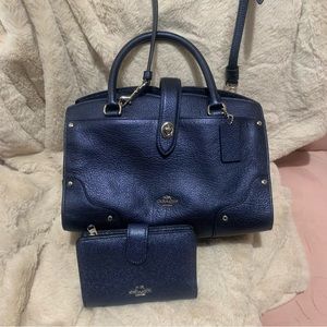 Navy Coach Handbag with Coordinating Wallet